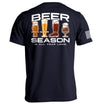 Navy graphic tee, back print 'BEER SEASON' with beer icons and seasons
