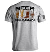 Sport grey graphic tee, back print 'BEER SEASON' with beer icons and seasons