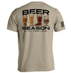 Tan graphic tee, back print 'BEER SEASON' with beer icons and seasons