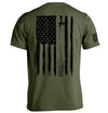 Military green T-shirt with patriotic flag and beer graphic on the back