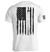 White T-shirt with patriotic flag and beer graphic on the back