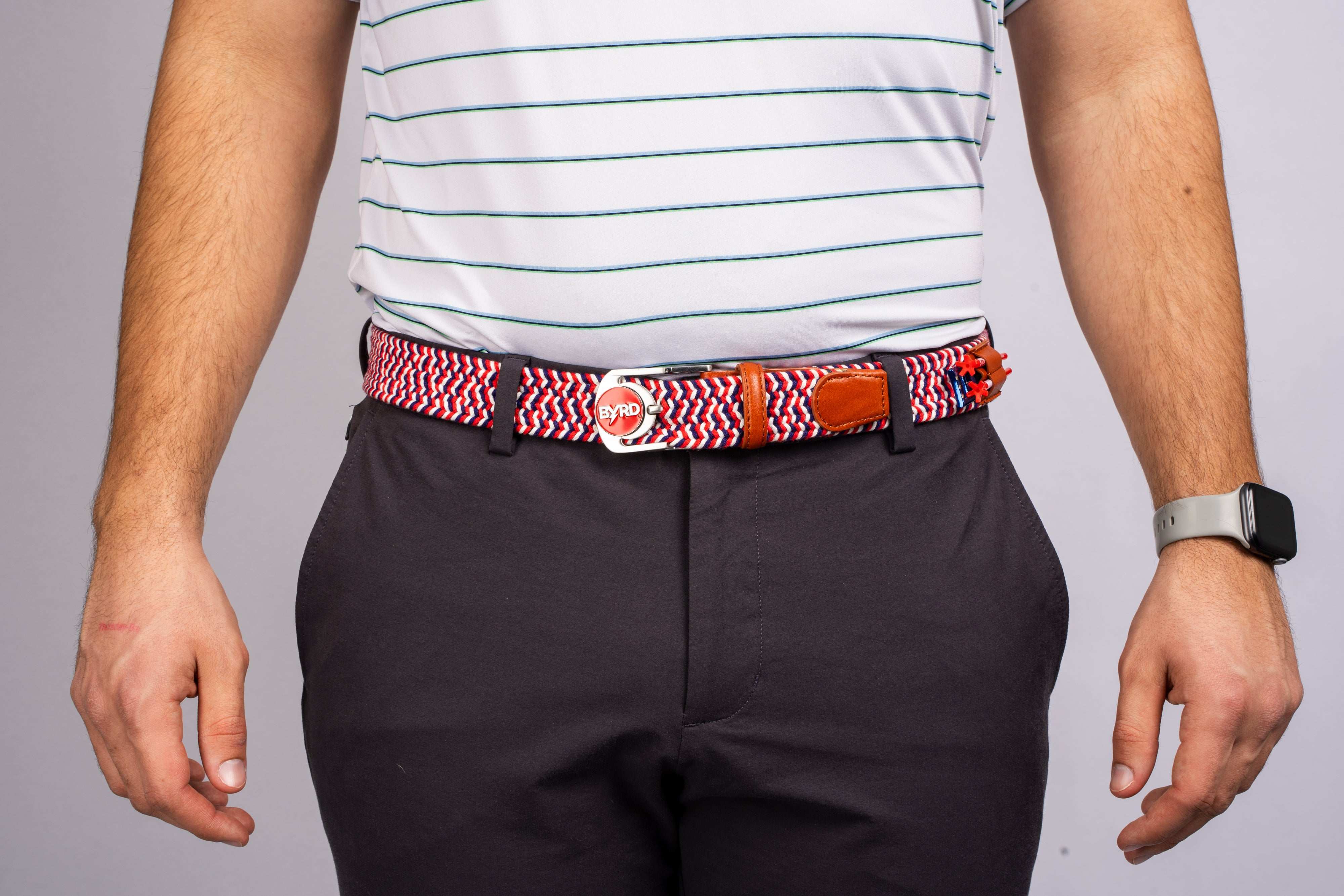 THE BRAIDED BYRD GOLF BELT ♠ Red/White/Blue