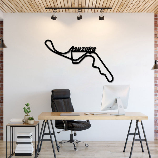 Race track circuit wall art with black Suzuka track outline