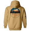 Tan hoodie with back camping mountain and trees logo print