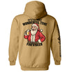 Tan hoodie, Santa holding a beer with back text "WONDERFUL TIME FOR A BEER"