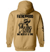 Tan hoodie with skeleton holding beer and 'Surviving Fatherhood' front and back print