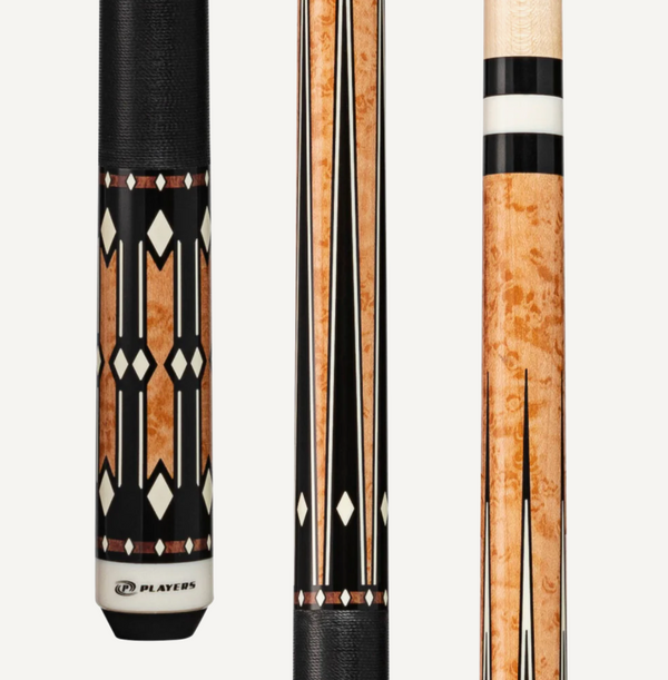 Players Light Coffee Birdseye & Imitation Bone Cue With Black Linen Wrap