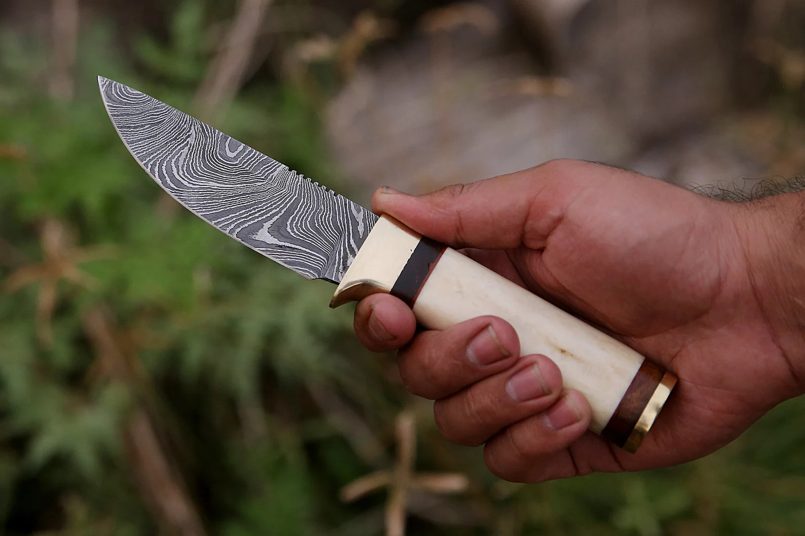 Skinner Knife - Damascus Steel – Bone Handle For the Outdoorsman Orklo Knives