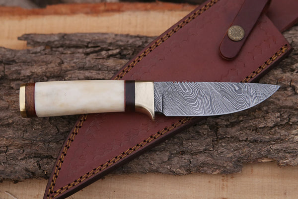 Skinner Knife - Damascus Steel – Bone Handle For the Outdoorsman Orklo Knives