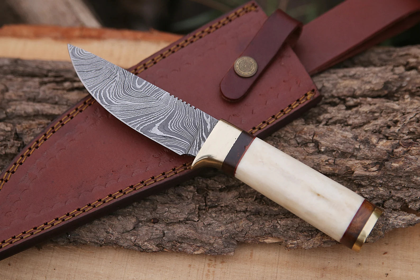 Skinner Knife - Damascus Steel – Bone Handle For the Outdoorsman Orklo Knives