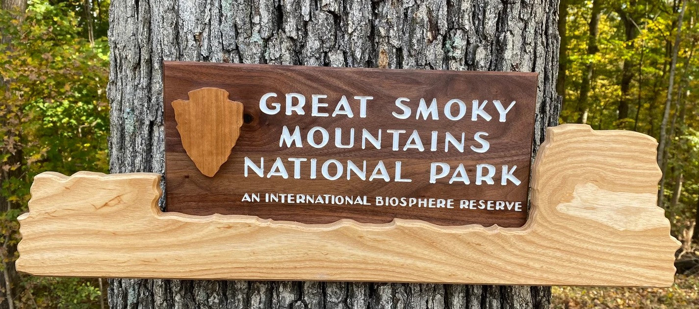 Great Smoky Mountains National Park – Wood Replica Entrance Sign For the Outdoorsman Tiny Wooden Signs