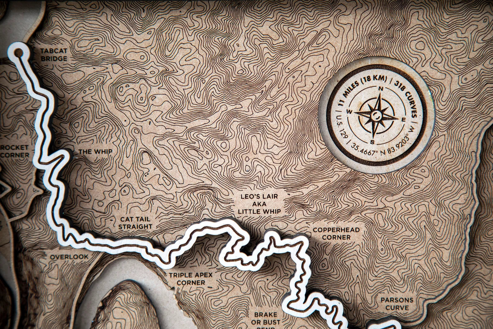 Tail of the Dragon - 3D Wood Track Map For the Gear Head Karta Trek
