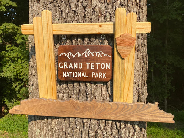 Grand Teton National Park – Wood Replica Entrance Sign For the Outdoorsman Tiny Wooden Signs