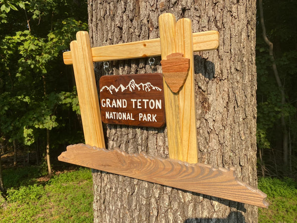 Grand Teton National Park – Wood Replica Entrance Sign For the Outdoorsman Tiny Wooden Signs