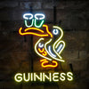 Neon Toucan bird and GUINNESS wall sign with colorful glowing outlines