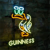 Neon Toucan bird and GUINNESS wall sign with bright green, yellow, red lights