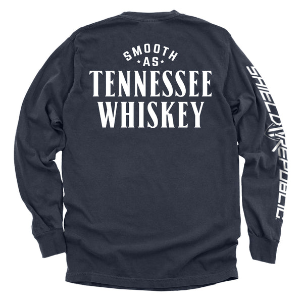 Navy long-sleeve shirt with Tennessee Whiskey graphic on the back