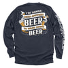 Navy long-sleeve T-shirt with back beer slogan graphic and white side logo stripe