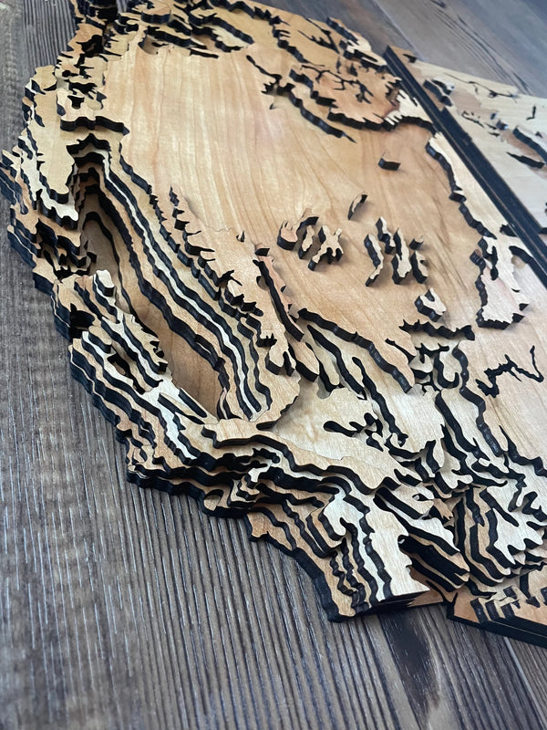 4 Foot Wide US Topo Map - Layered Wood Sign