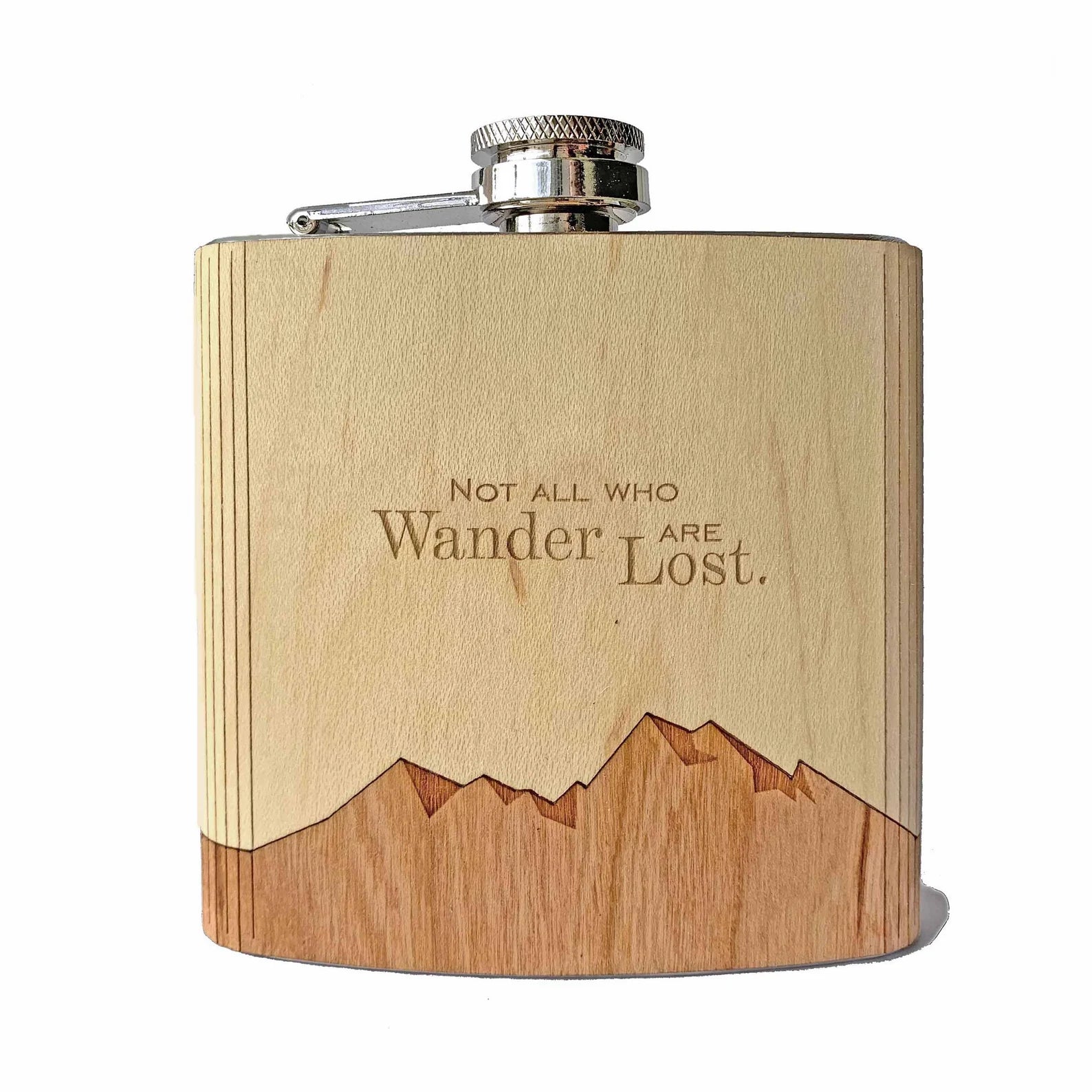 Not All Who Wander Are Lost - Wooden Hip Flask For the Bar Autumn Woods