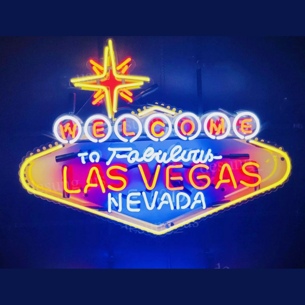 Colorful neon Las Vegas sign with star and 'Las Vegas Nevada' text