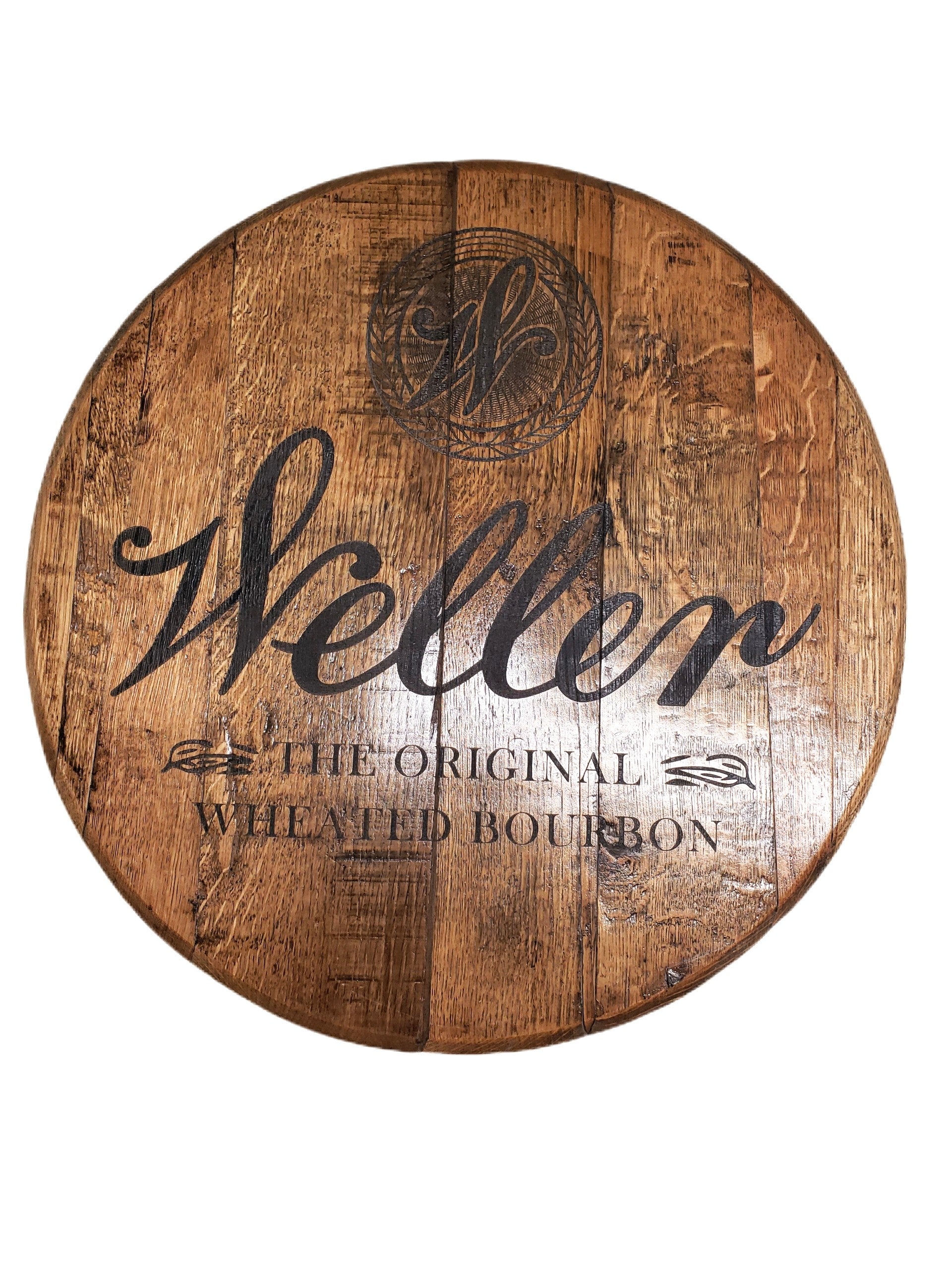 Weller barrel top wall hanging with rustic wood and Weller script logo