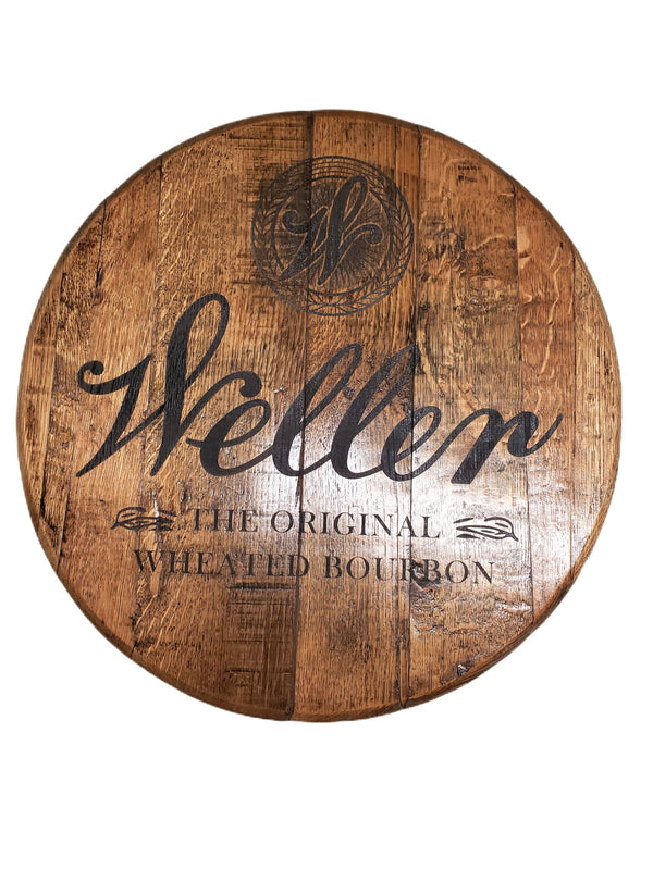Weller barrel top wall hanging with rustic wood and Weller script logo