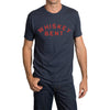 Midnight navy crewneck T-shirt with Whiskey Bent chest graphic, orange text