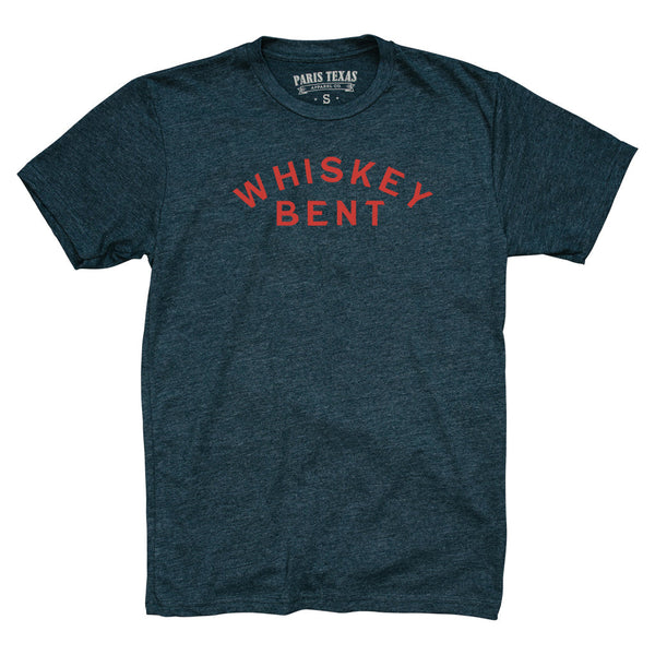 Midnight navy crewneck T-shirt with Whiskey Bent logo centered on chest