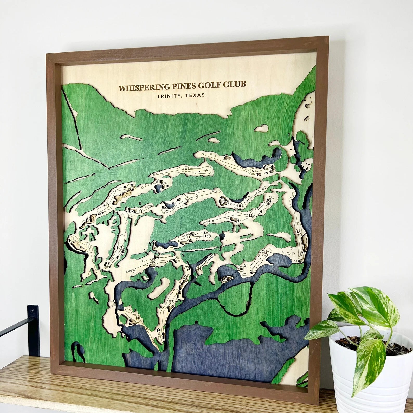 Whispering Pines Golf Club - Handmade Wood Course Map