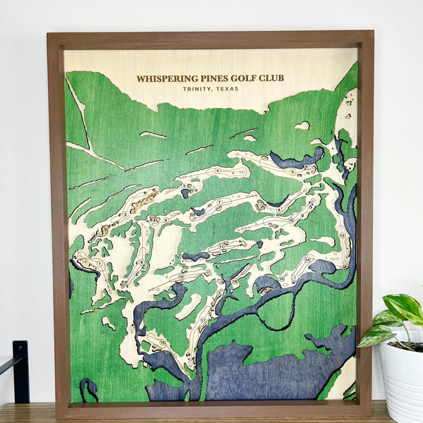 Whispering Pines Golf Club - Handmade Wood Course Map For the Sports Lover Bauer Gift Co.
