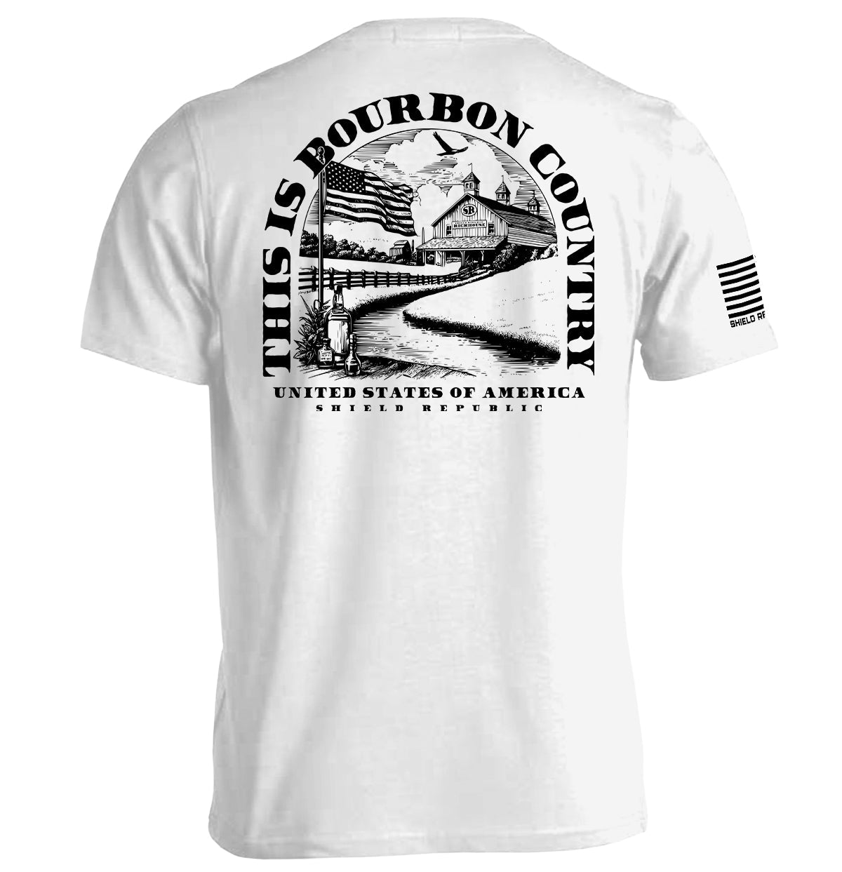 White short-sleeve T-shirt with large back Bourbon Country graphic print and right sleeve mark
