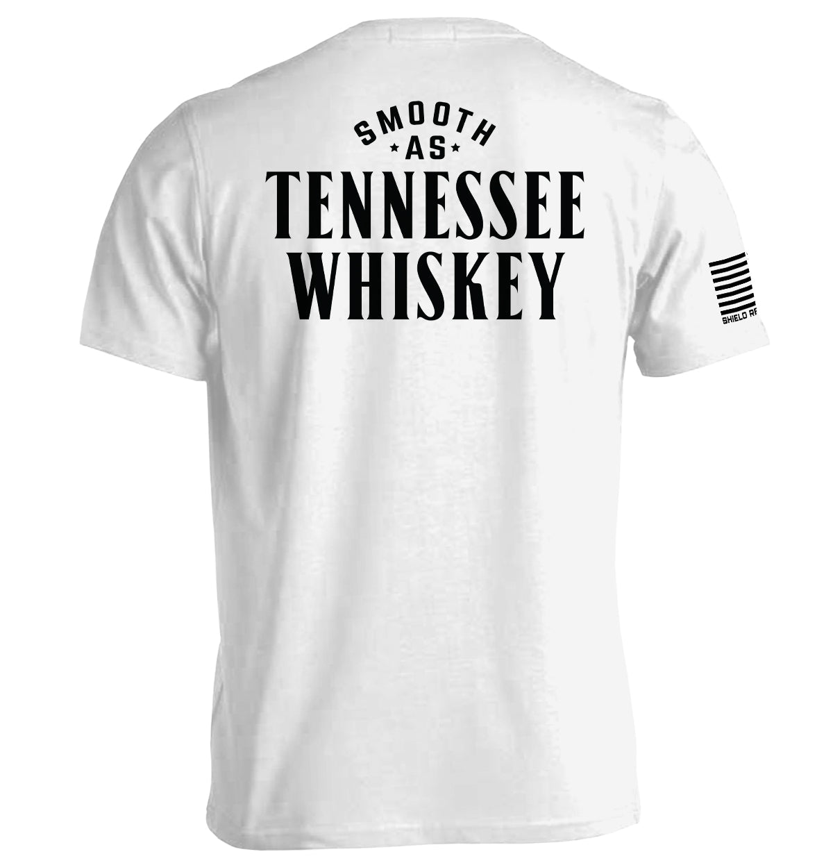 White short-sleeve T-shirt with Tennessee Whiskey graphic on back