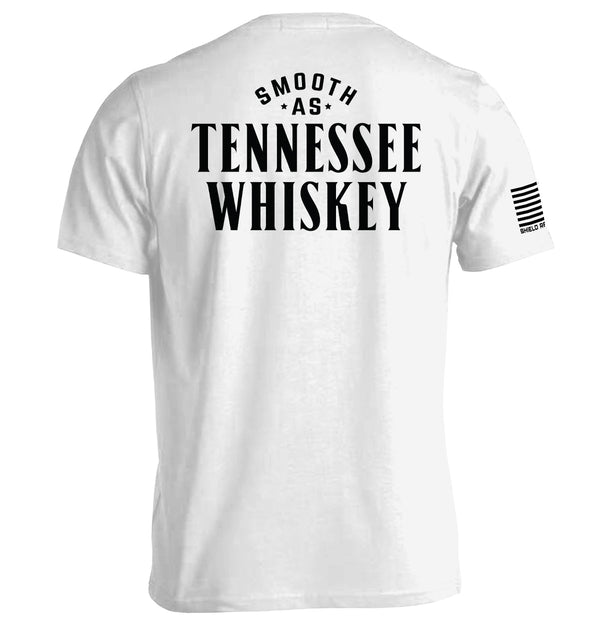 White short-sleeve T-shirt with Tennessee Whiskey graphic on back