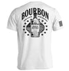 White back graphic T-shirt with bottle and stars emblem, short sleeves