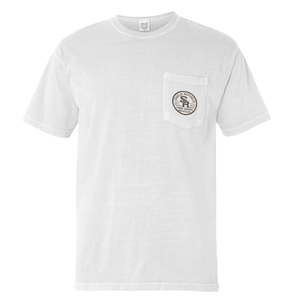 White T-shirt with front pocket and small chest logo