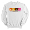White crewneck sweatshirt with America Runs on Bourbon and Freedom graphic