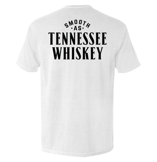 White crew-neck T-shirt with large Tennessee Whiskey text on back