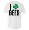 Light grey T-shirt with back print "I BEER" and green clover graphic