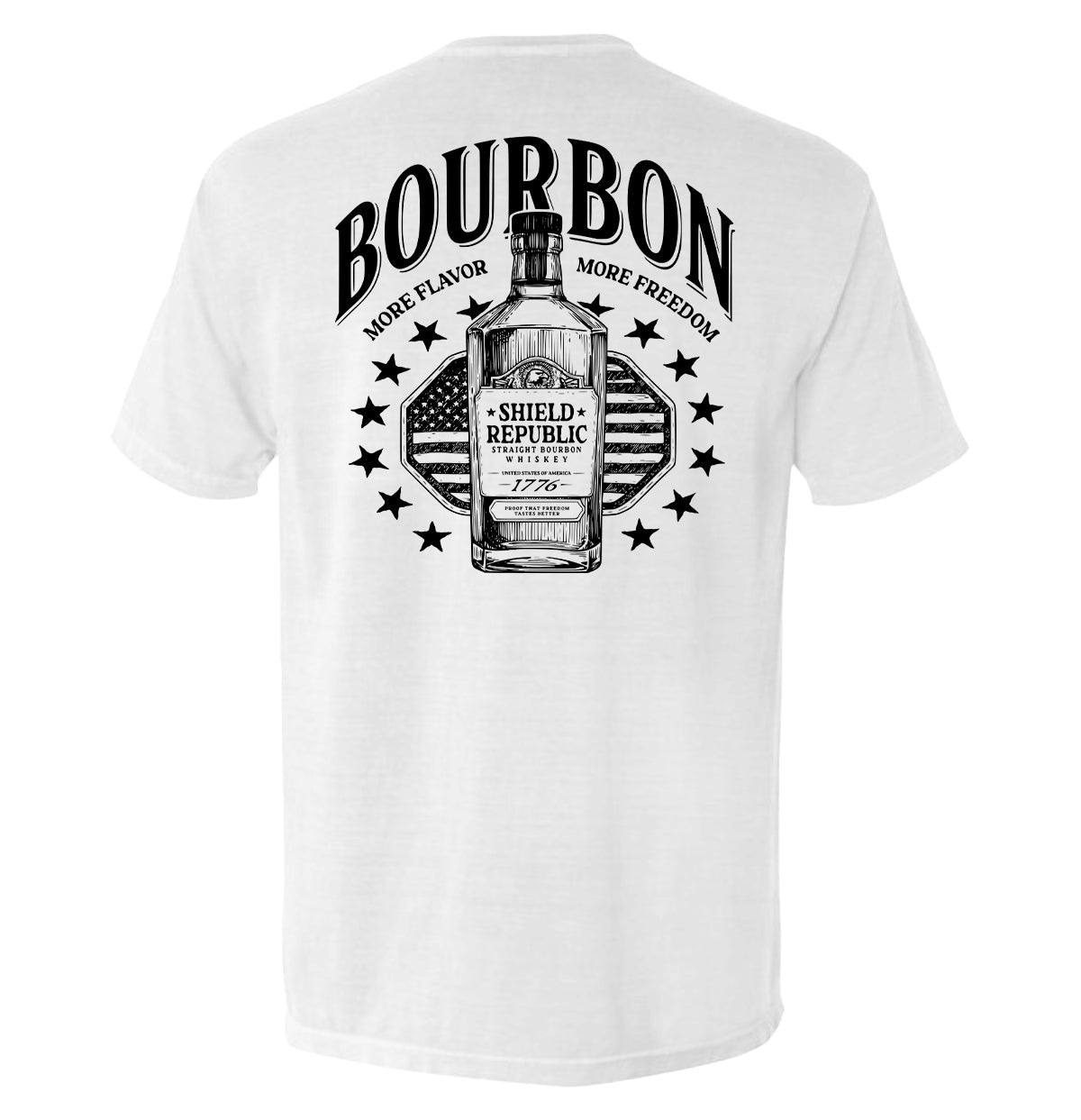 Light grey back graphic T-shirt with bottle and stars emblem, short sleeves
