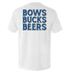 Sand T-shirt, back graphic 'BOWS BUCKS BEERS' in navy
