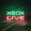 Neon LED sign: green XBOX and red LIVE letters on a rectangular board