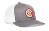 Gray front trucker cap with red AZ logo patch and white mesh side panels