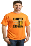 Men's short-sleeve graphic T-shirt in orange with beer mug and “Beer Idea” print