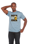 Men's short-sleeve graphic T-shirt in light blue with beer mug and “Beer Idea” print
