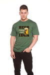 Men's short-sleeve graphic T-shirt in green with beer mug and “Beer Idea” print