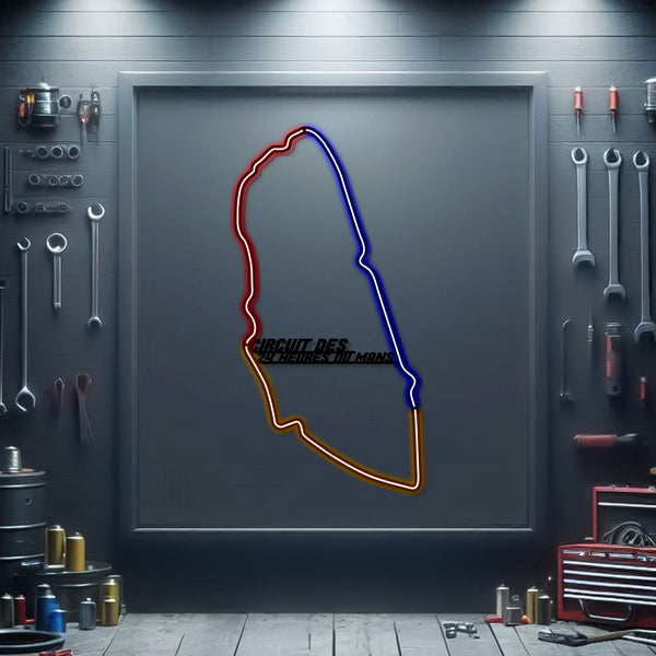 Le Mans metal neon race track wall decor, multicolor outline