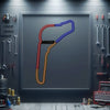 Metal neon race track wall sign with multicolor outline in a rectangular frame