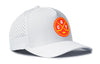 White 5-panel snapback hat with CGY circular badge and perforated side panels