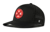 Black 5-panel performance snapback hat with ACR logo patch and perforated side